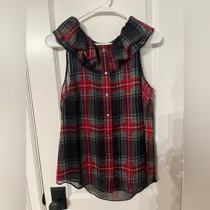 J crew holiday shirt. New w/tags. Tartan. Layered with black cami snapped in